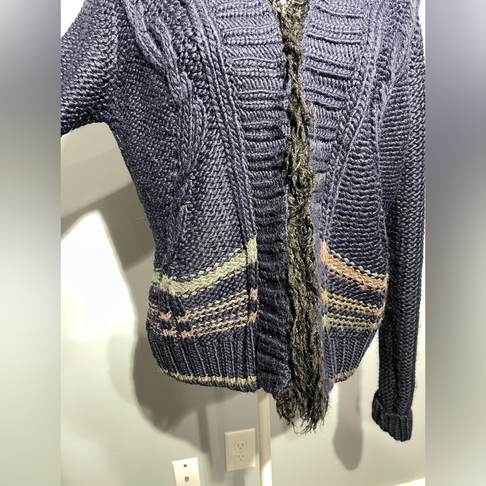 Free People Navy Cardigan with Faux Fur Collar - Picture 9 of 14
